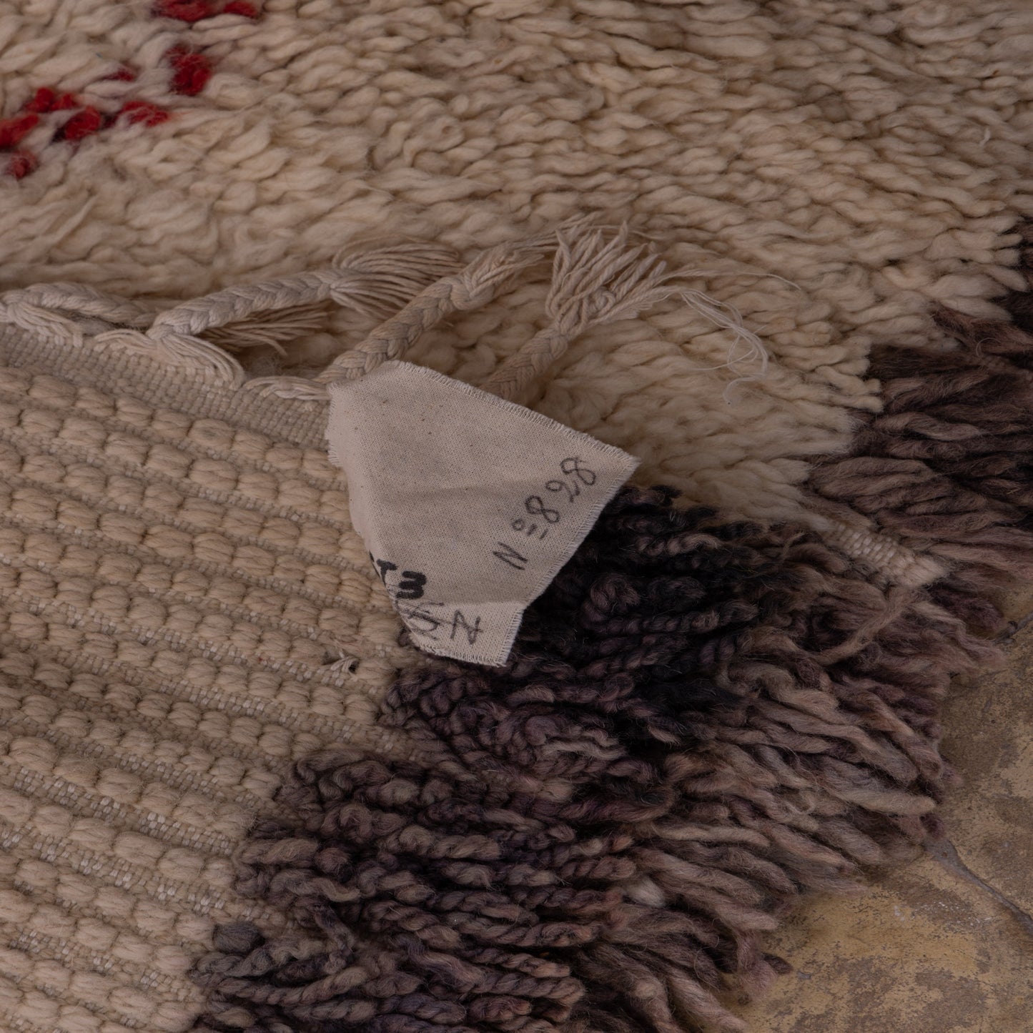 Vintage Moroccan Berber Rug – Handwoven Wool Carpet with Red Diamond Patterns ; 11,98 ft / 6,23 ft