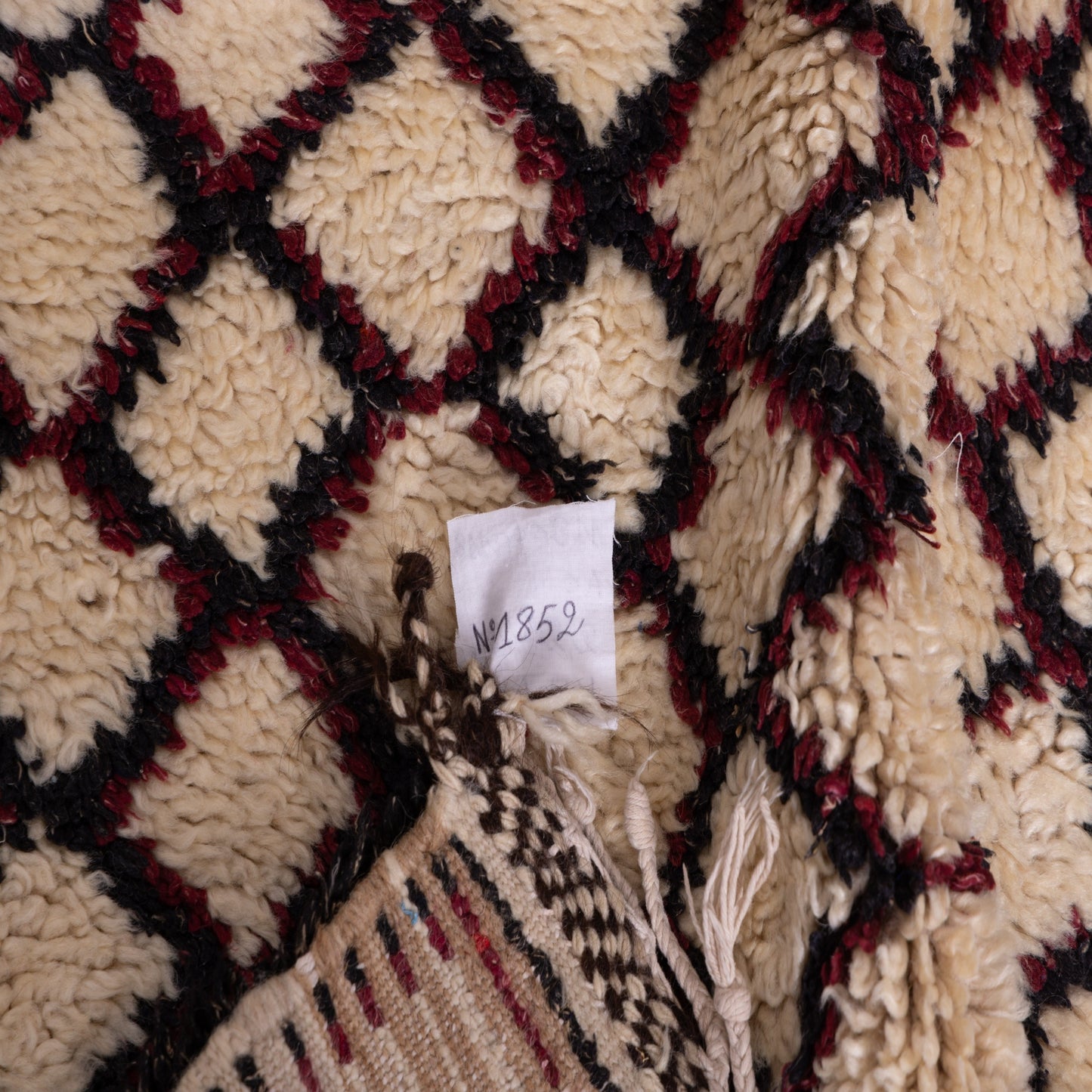 Classic Beni Ourain Rug - Diamond Lattice in Burgundy and Black on Ivory Wool