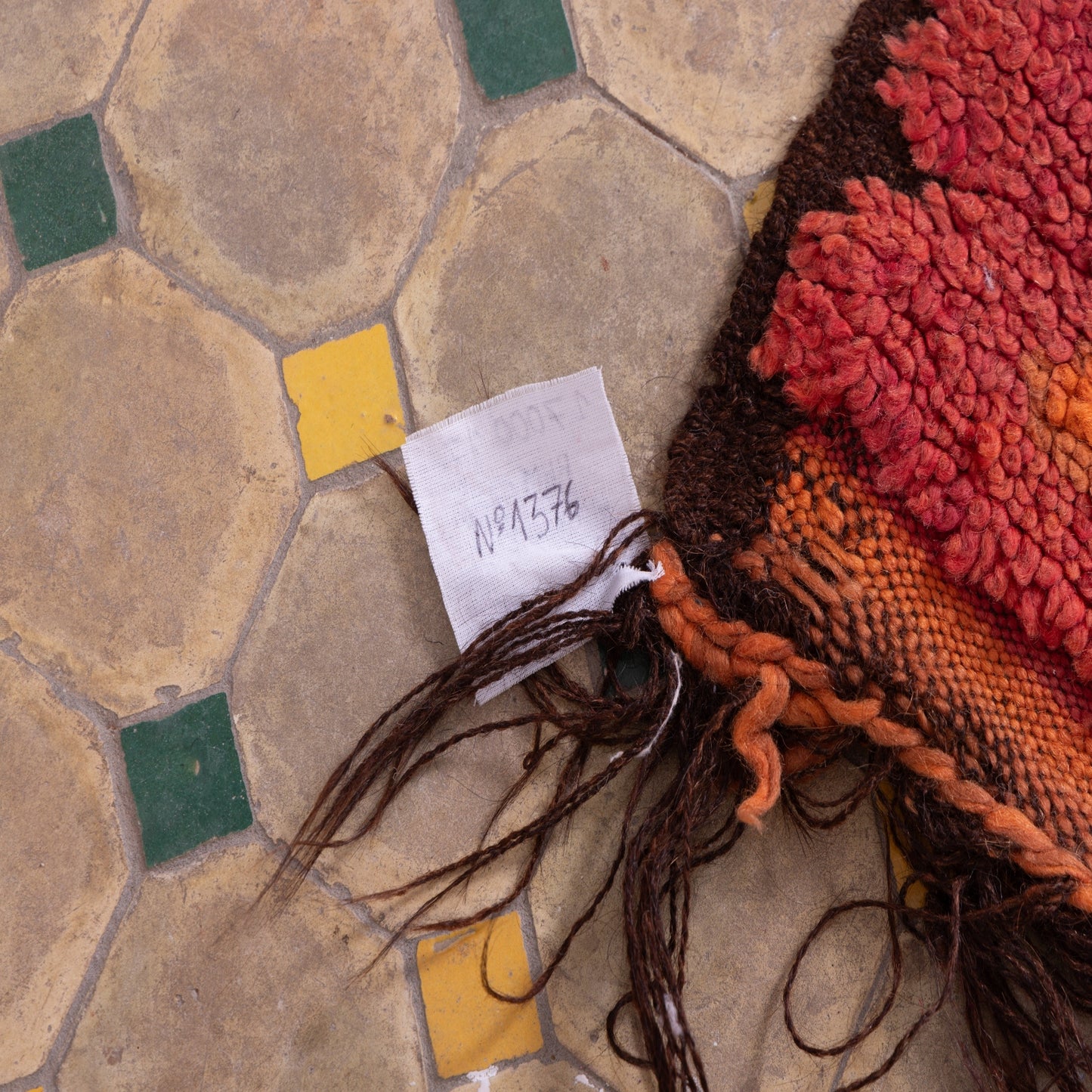 Vintage Moroccan Rehamna Rug – Handwoven Berber Carpet with Deep Red & Orange Geometric Motifs ; 12,96 ft / 5,54 ft