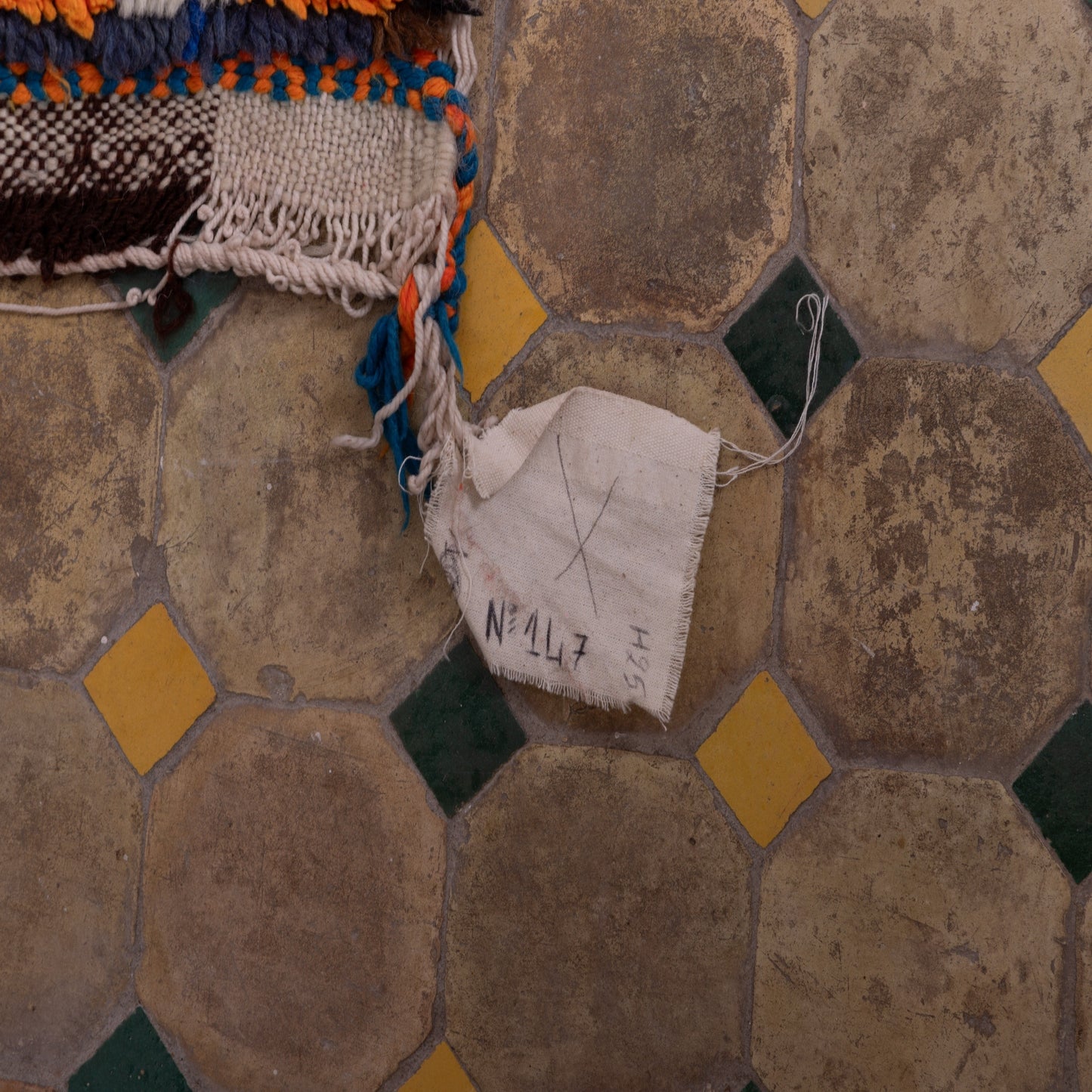 Vintage Azilal Wool Rug - Diamond Eye Motifs in Turquoise, Amber & Indigo - Handwoven Moroccan Tribal Textile