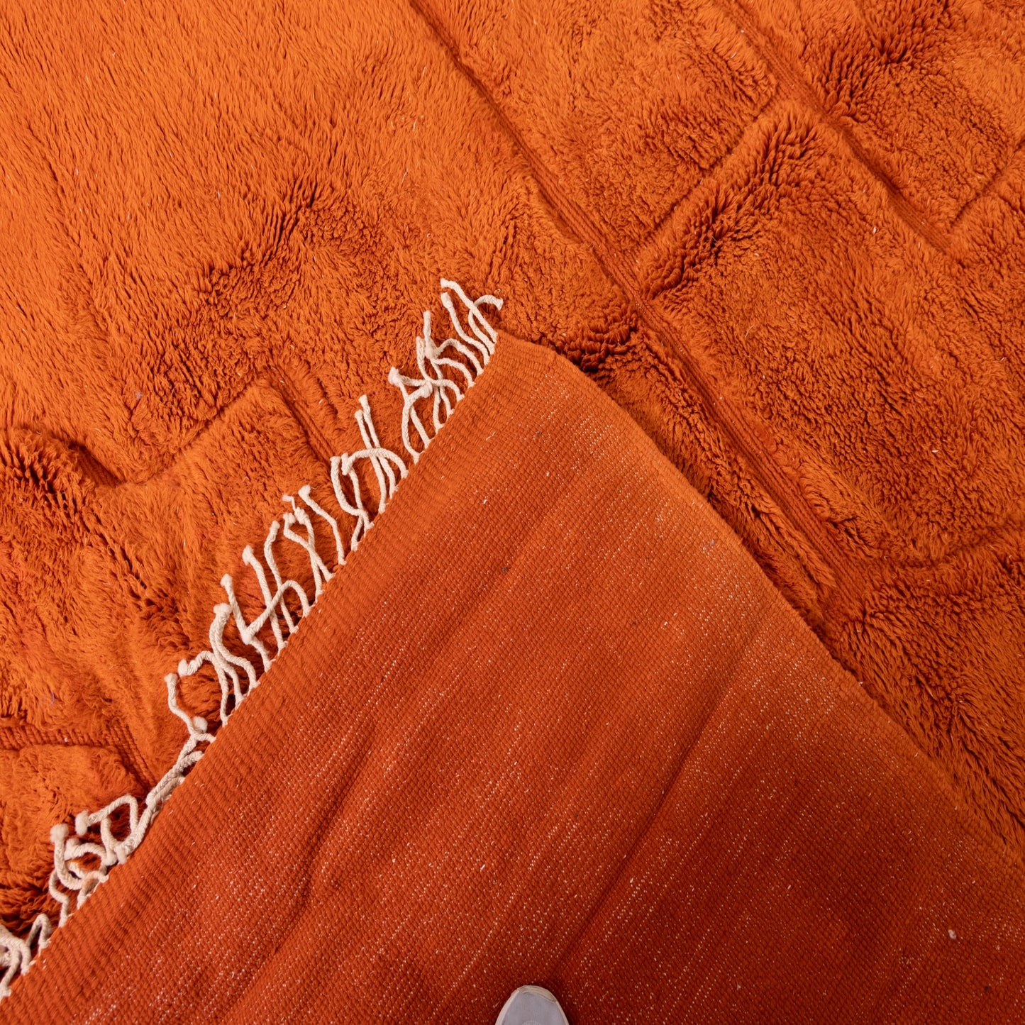 Handwoven Moroccan Mrirt Rug – Luxurious High-Pile Wool Berber Carpet in Terracotta Orange with Geometric Design