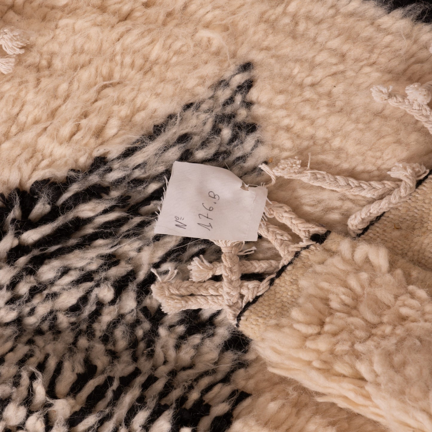 Handwoven Moroccan Wool Rug - Black & Cream Berber Tribal Diamonds - Abstract Azilal-Inspired Carpet
