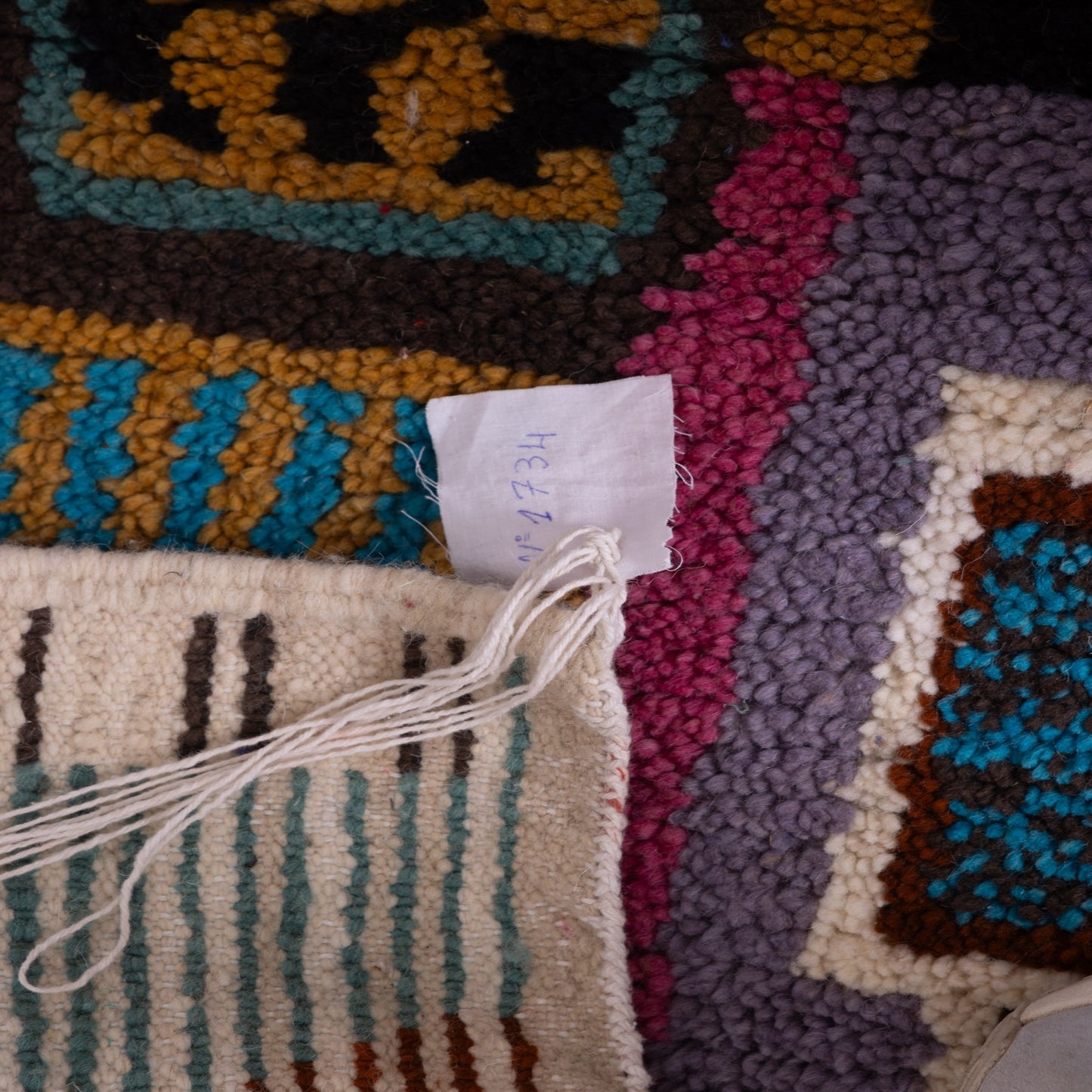 Handmade Moroccan Boujad Rug – Abstract Berber Wool Carpet, Boho Chic Area Rug, Multi-Color Geometric Design