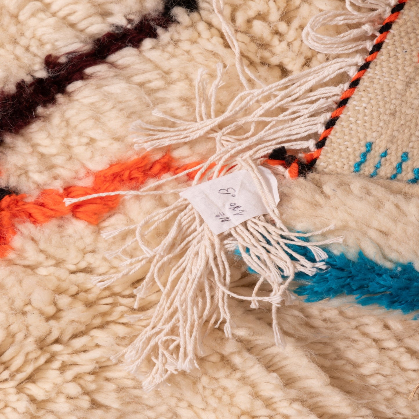 Modern Abstract Azilal Rug - Handwoven Moroccan Wool & Cotton Area Rug - Colorful Contemporary Berber Carpet - Cream Base with Bold Line
