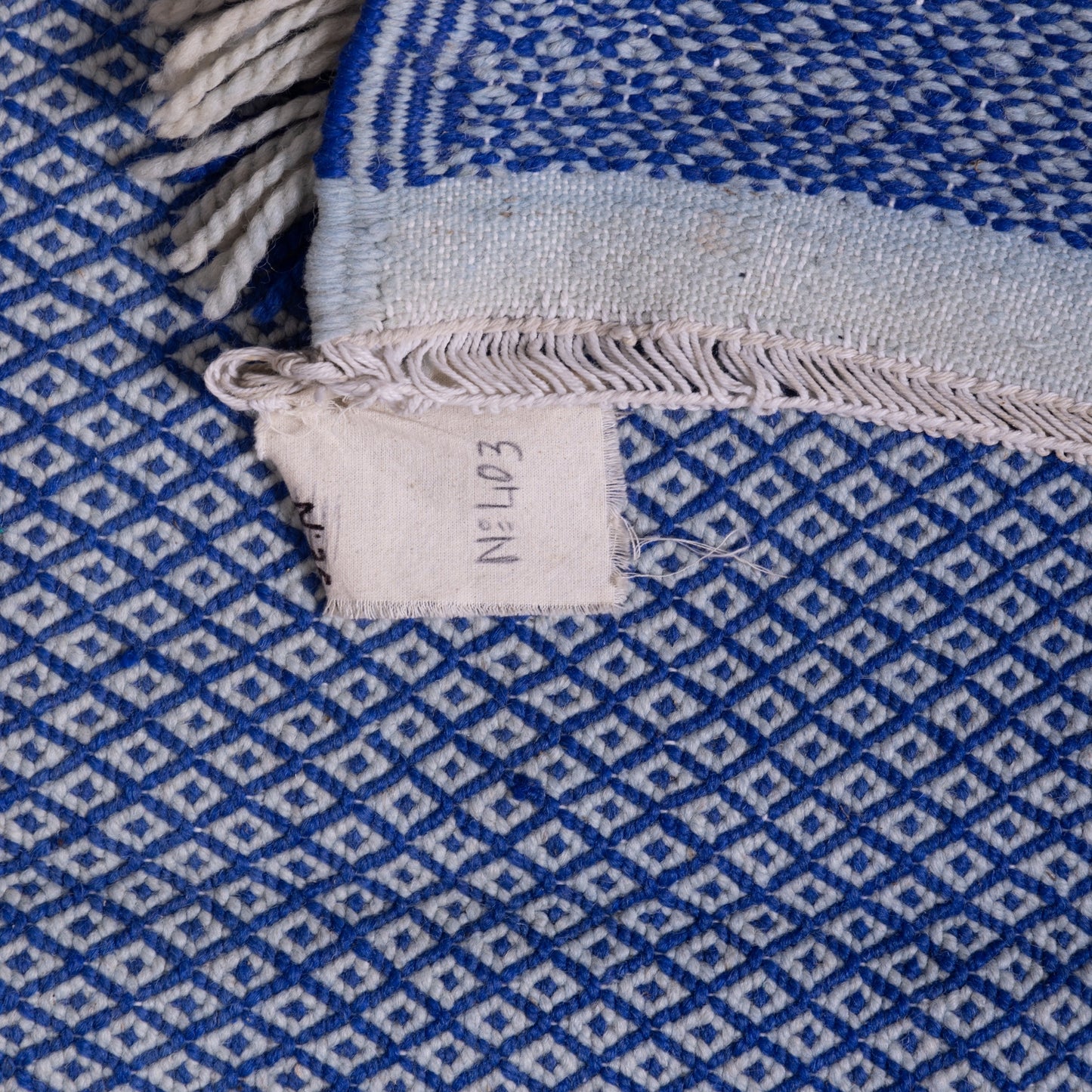Handwoven Moroccan Akhnif Rug – Elegant Indigo & Ivory Wool & Cotton Carpet