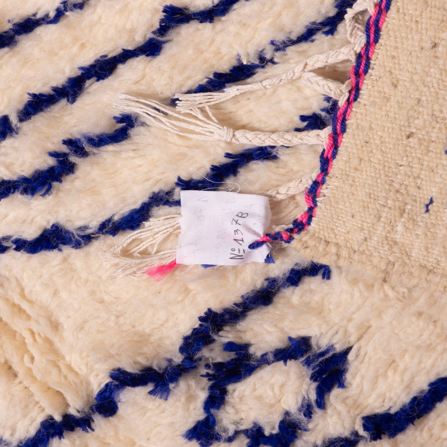Abstract Blue Tribal Azilal Rug - Moroccan Handmade Wall Hanging - Wool & Cotton Berber Tapestry