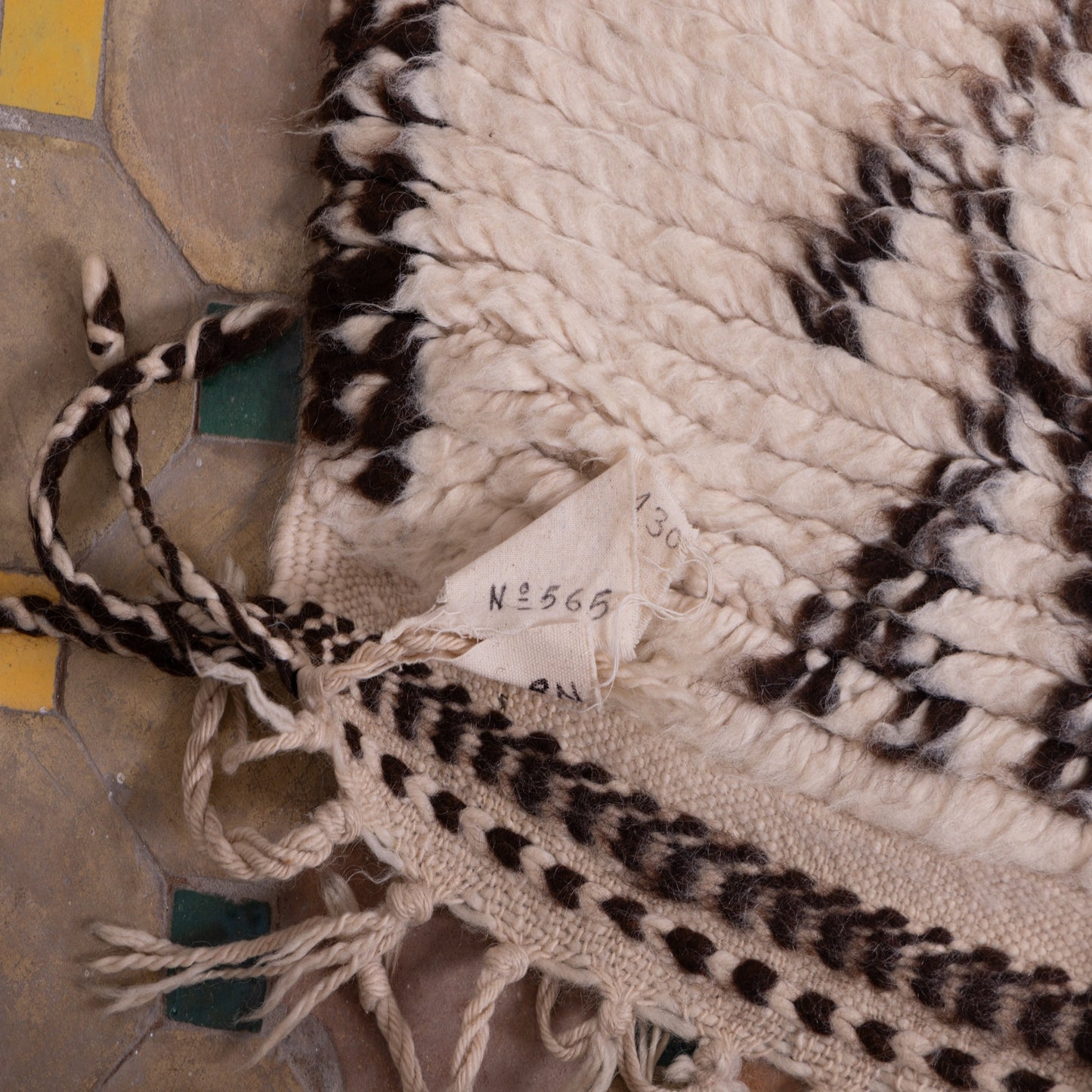 Minimalist Vintage Beni Ourain Runner -Tribal Monochrome Wool Rug from the Atlas Mountains