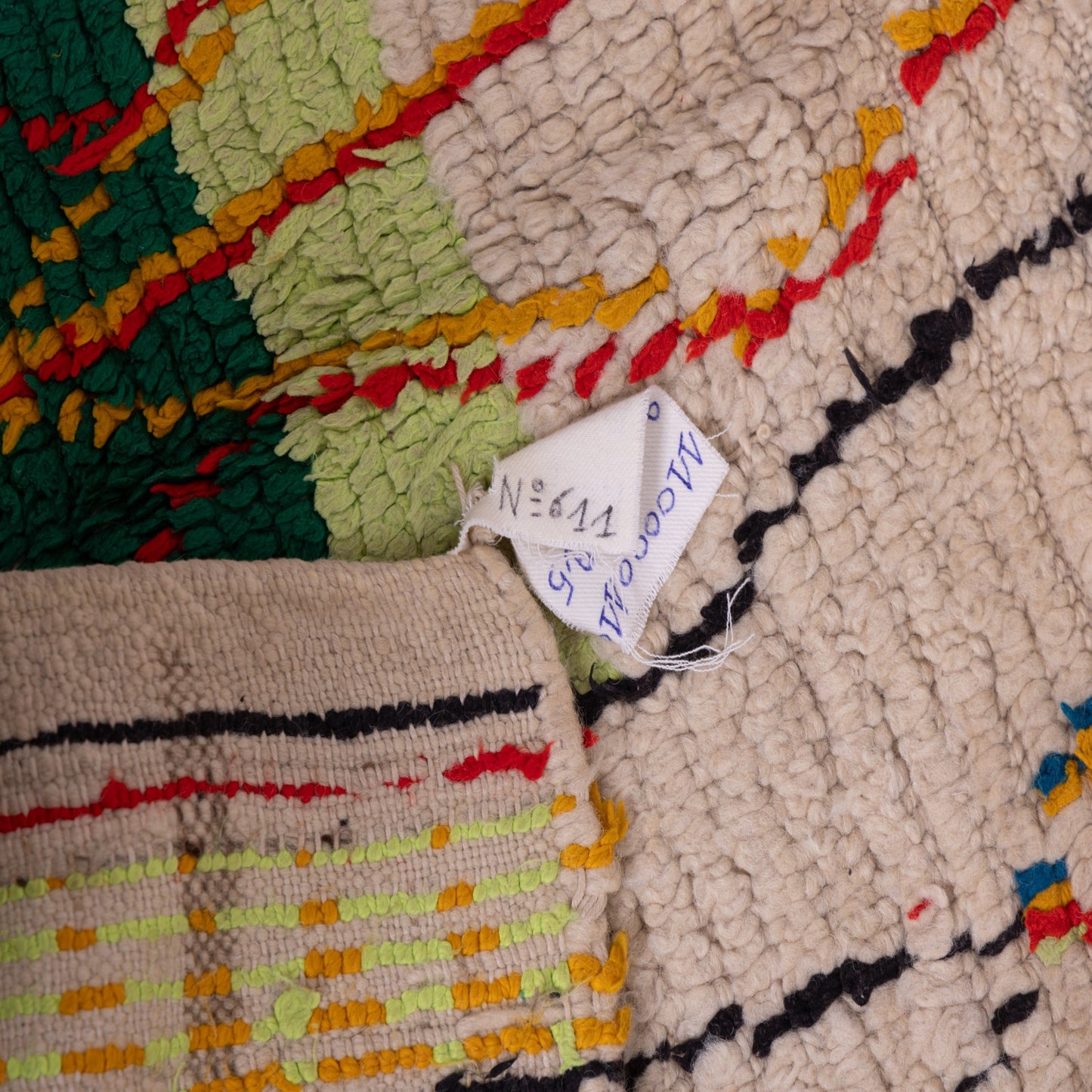Playful Diamond Web Rug - Handwoven Berber Wool with Central Colorful Motif