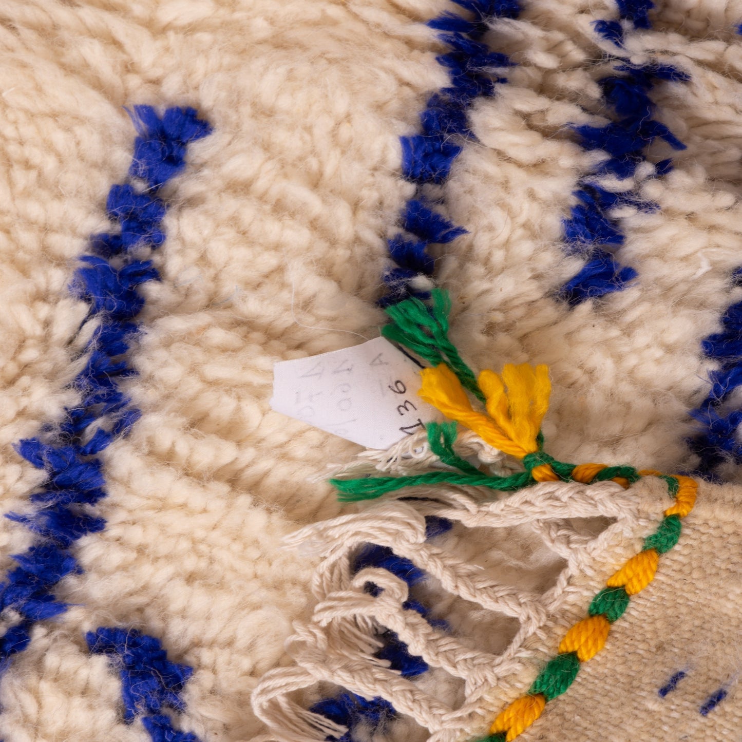 New Handmade Azilal Rug - Abstract Blue Berber Design on Cream - Modern Moroccan Tribal Decor for Wall or Floor