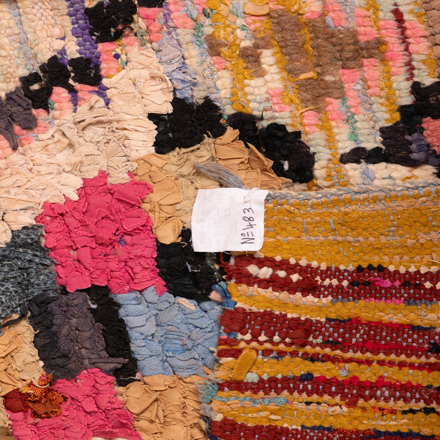 Vintage Moroccan Boucherouite Rug – Handwoven Berber Carpet with Abstract Tribal Patterns