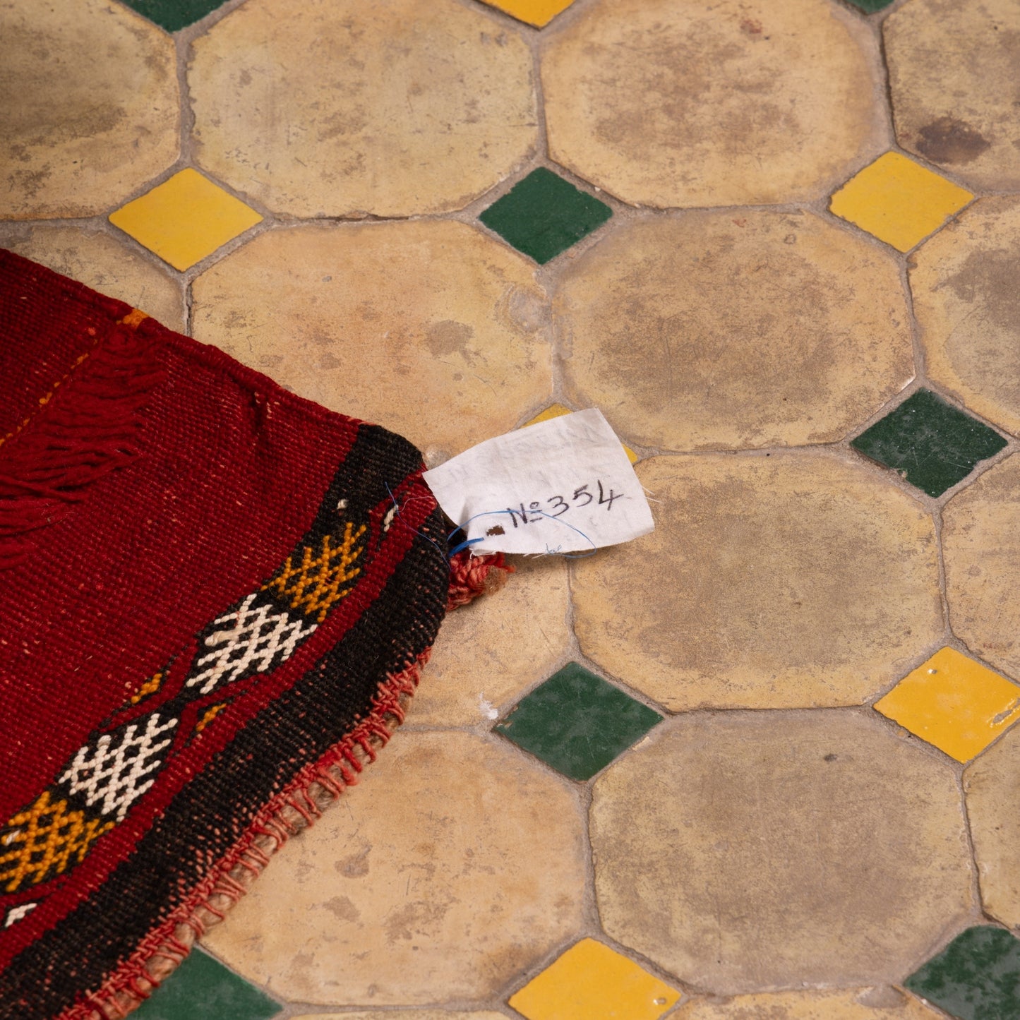 Vintage Moroccan Red Wool Rug | Handmade Berber Carpet with Tribal Embroidery ; 8,53 ft / 5,58 ft