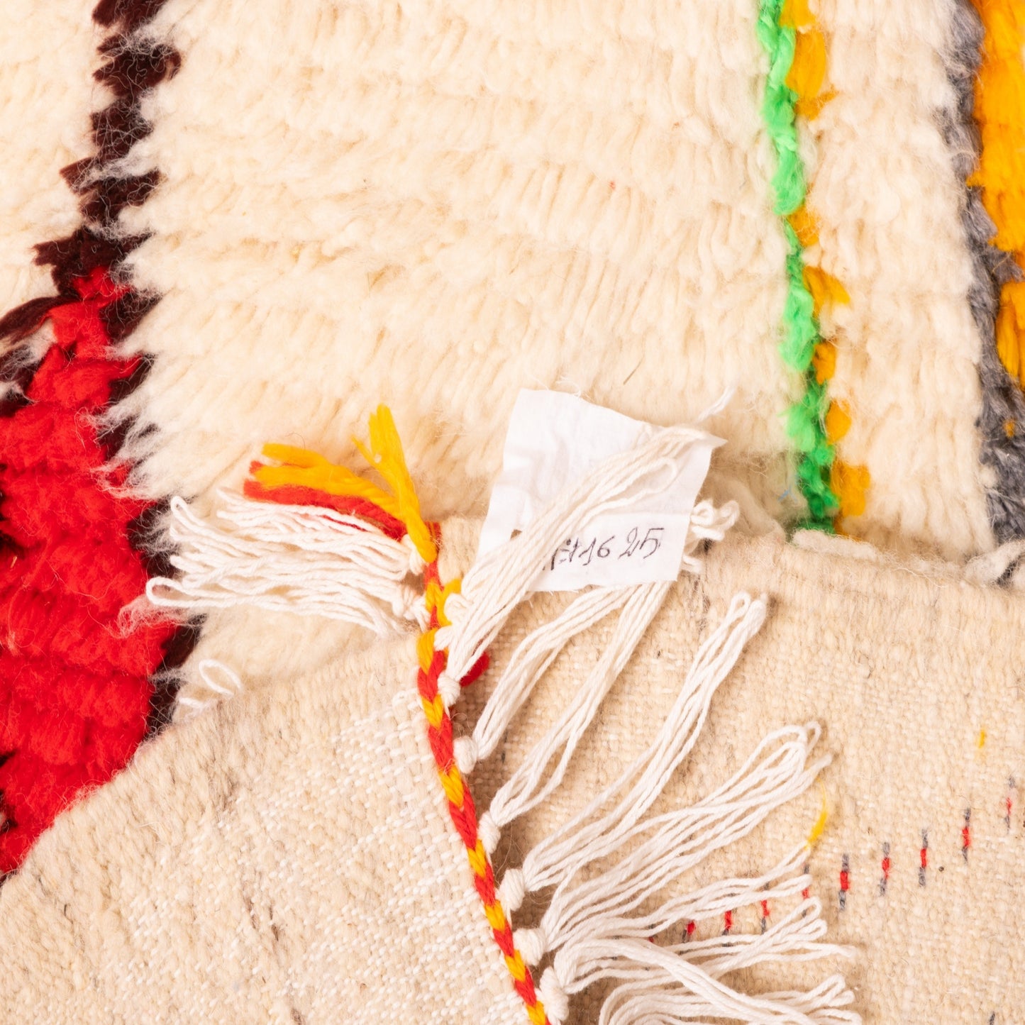 Handwoven Moroccan Wool Runner Rug - Geometric Diamond Pattern - Vibrant Red, Yellow, Green, and Orange - 80% Wool 20% Cotton