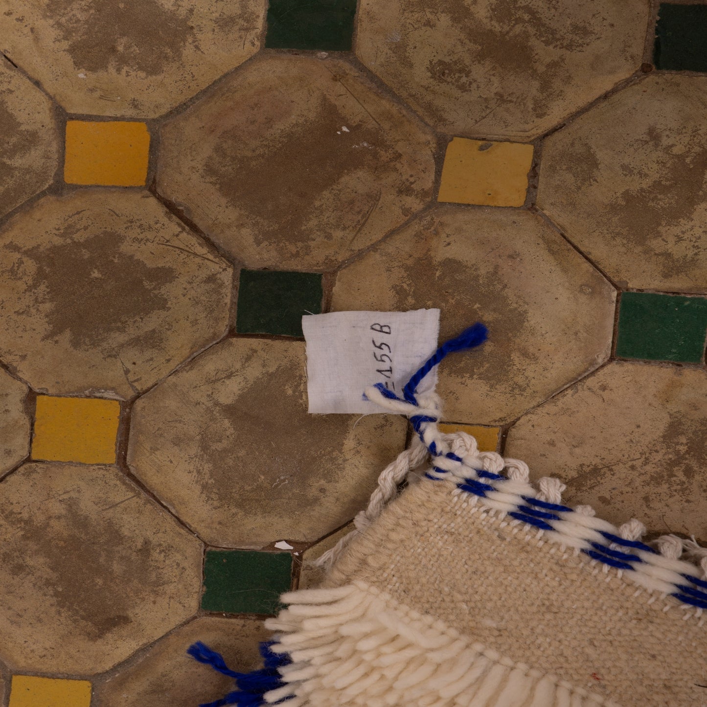 New Handmade Azilal Wool Rug - Abstract Blue Tribal Patterns on Cream - Moroccan Floor or Wall Decor