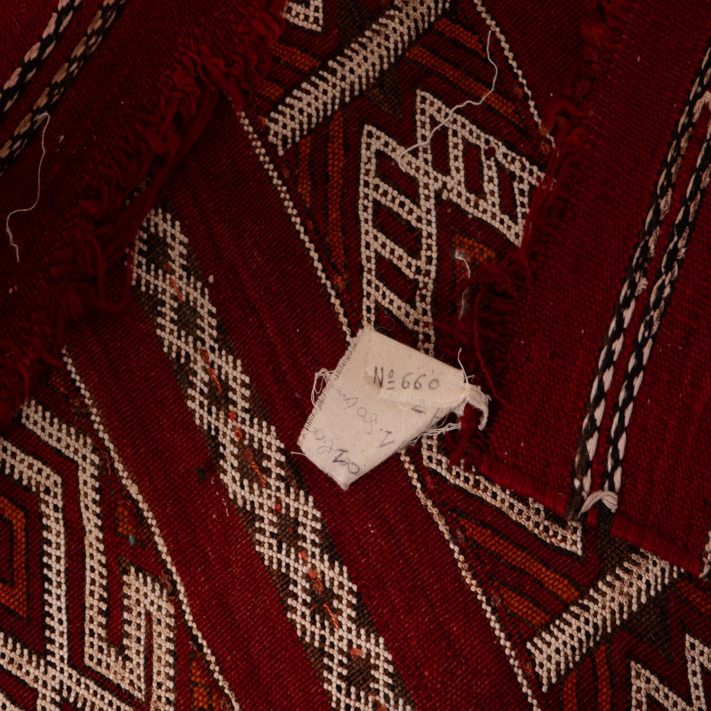 Vintage Moroccan Zemmour Rug | Handwoven Berber Kilim | Tribal Red Wool Carpet ; 11,98 ft / 5,91 ft