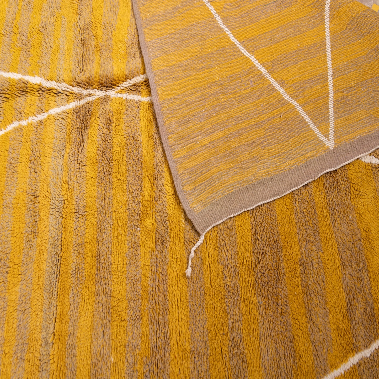 Handmade Mrirt Rug – 100% Wool Moroccan Berber Carpet – Mustard Yellow & Brown Geometric Rug – Luxury Boho & Modern Home Decor