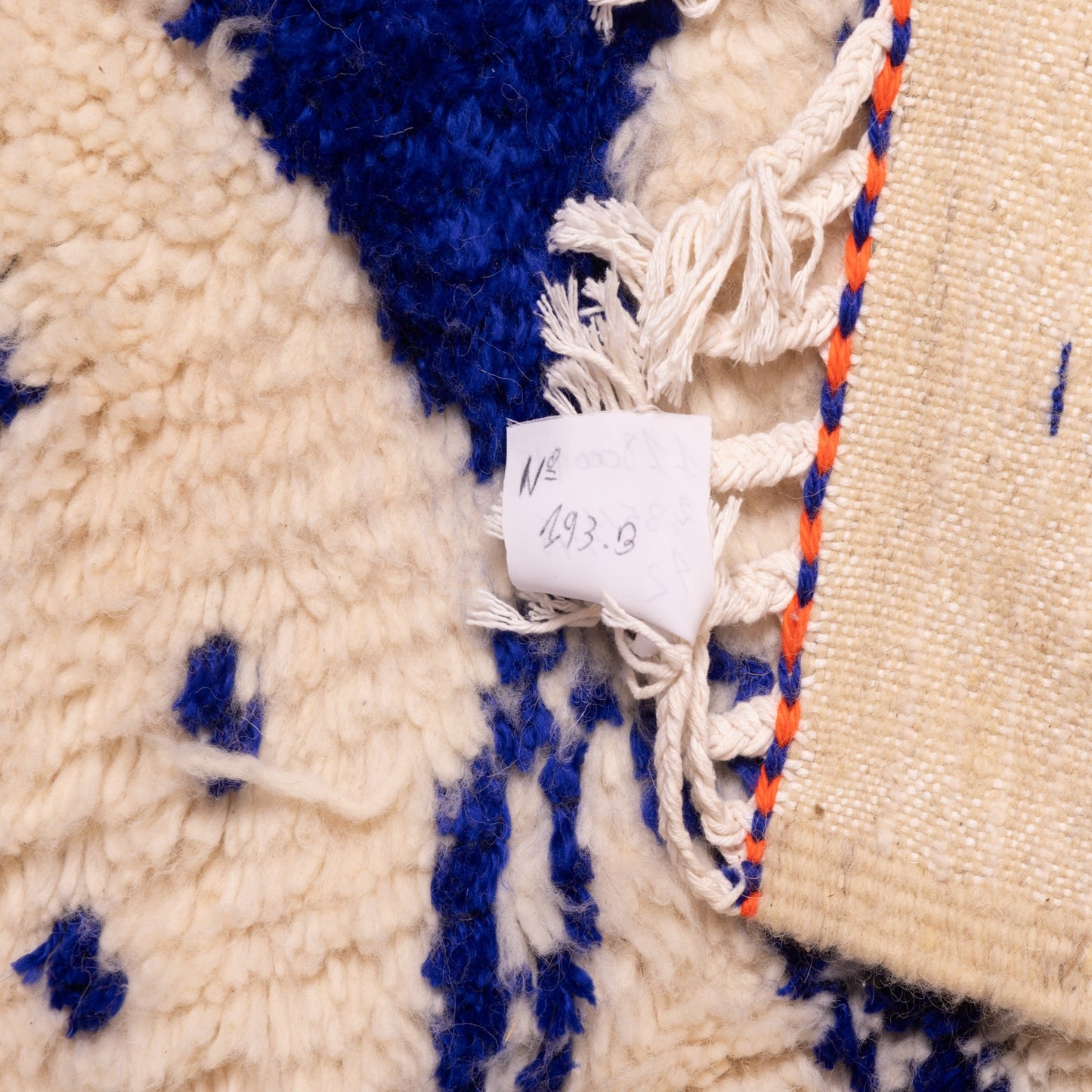 Modern Azilal Rug with Indigo Blue Tribal Motifs - 80% Wool 20% Cotton - Handwoven Moroccan Abstract Carpet - Contemporary Berber Decor