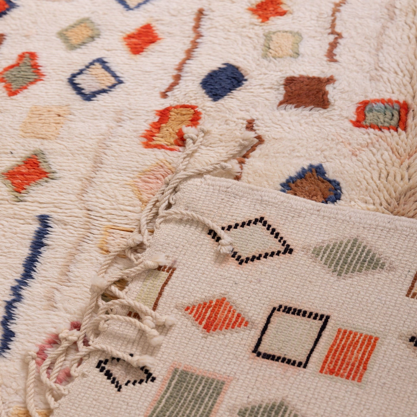 Authentic Handmade Mrirt Rug – 100% Wool Moroccan Berber Carpet – Colorful Geometric Design – Luxury Boho & Minimalist Home Decor