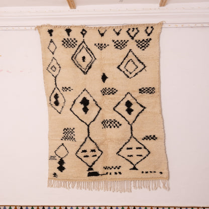 Neutral Black and White Azilal Rug - Handmade Moroccan Wool Berber Carpet - 80% Wool 20% Cotton - Minimalist Boho Decor