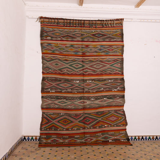 Vintage Handwoven Moroccan Kilim - Berber Zanafi Rug with Geometric Patterns