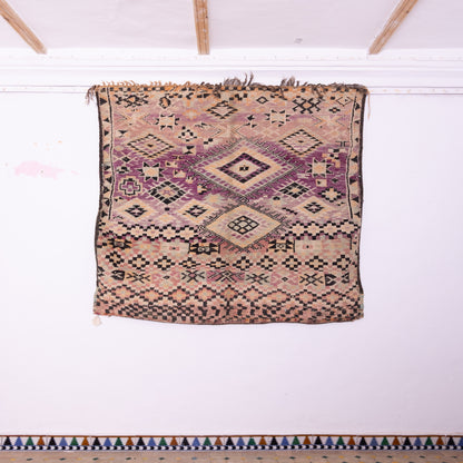 Vintage Moroccan Bjaad Rug – Handwoven Wool Rug with Geometric Berber Symbols in Muted Purple & Beige Tones