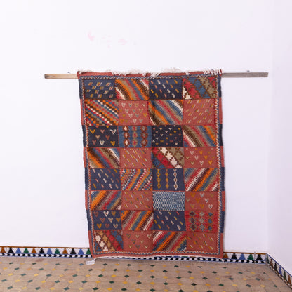 Handwoven Akhnif Moroccan Rug – Patchwork Berber Flatweave ; 6,89 ft / 3,94 ft