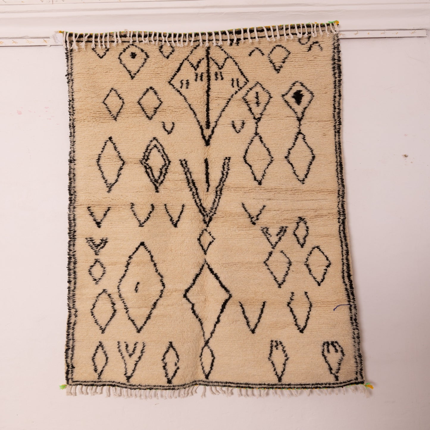 Monochrome Azilal Rug - Handwoven Moroccan Wool Carpet - Diamond Tribal Berber Design - Minimalist Black & Cream Decor