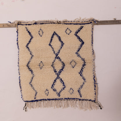 New Handmade Azilal Wool Rug - Blue Geometric and Tribal Design - Modern Moroccan Wall or Floor Decor
