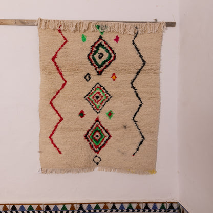 Colorful Azilal Rug - Handmade Small Moroccan Rug with Diamond Motifs - Berber Wool & Cotton Floor or Wall Accent