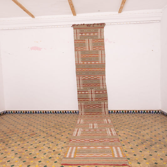 Striped Geometric Corridor Rug - 100% Wool Handwoven Runner