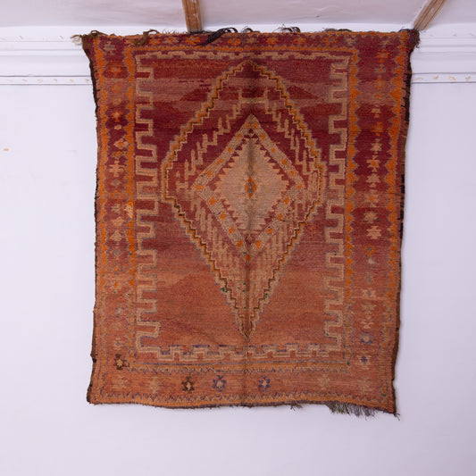 Vintage Moroccan Rehamna Rug – Handwoven Berber Wool Carpet with Geometric Medallion