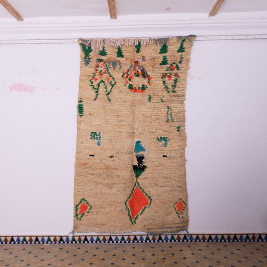Handmade Vintage Moroccan Boucherouite Rug – Tribal Berber Shag Carpet – Bohemian Decor with Natural Wool & Colorful Accents