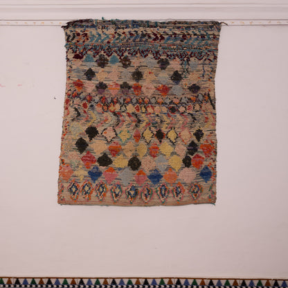 Vintage Moroccan Boucherouite Rug – Handwoven Berber Carpet with Geometric Diamond Patterns
