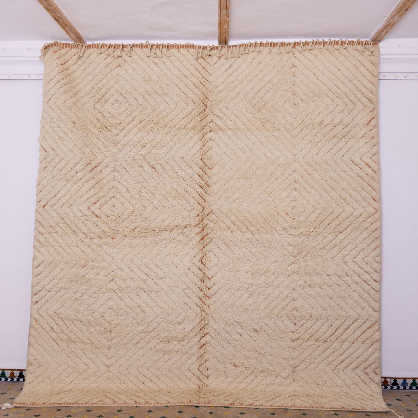 Luxurious Handmade Moroccan Mrirt Rug – Soft High-Pile Wool Berber Carpet in Neutral Tones