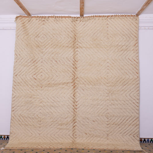 Luxurious Handmade Moroccan Mrirt Rug – Soft High-Pile Wool Berber Carpet in Neutral Tones