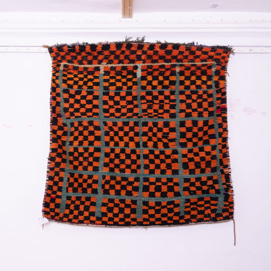 Vintage Moroccan Bjaad Rug – Handwoven Wool Checkerboard Carpet – Authentic Berber Textile for Bohemian Decor