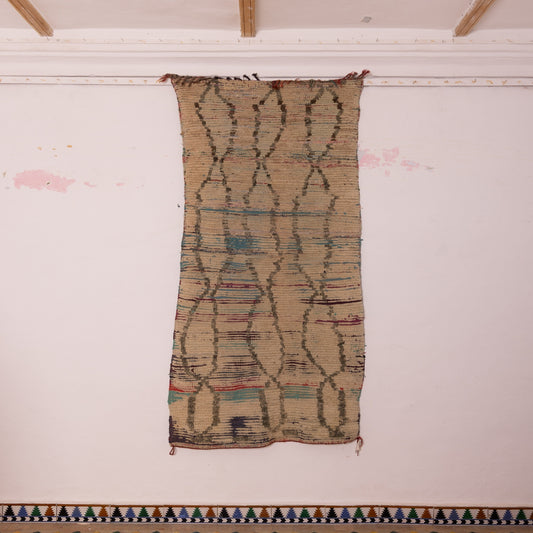 Vintage Moroccan Corridor Runner Rug - Handwoven Wool Carpet - Subtle Geometric Design