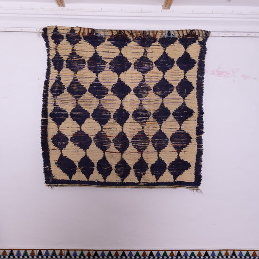 Vintage Moroccan Berber Rug – Handwoven Beni Ourain Wool Carpet, Bold Diamond Pattern, Authentic Handmade Bohemian Rug, Unique Tribal Home Décor