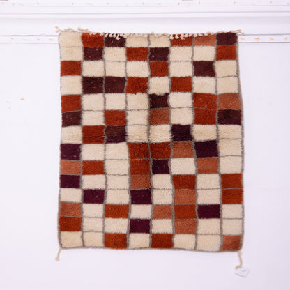 Minimalist Moroccan Wool Rug – Handwoven Berber Beni Ourain Style – Cream with Geometric Brown Lines – Boho Chic Decor