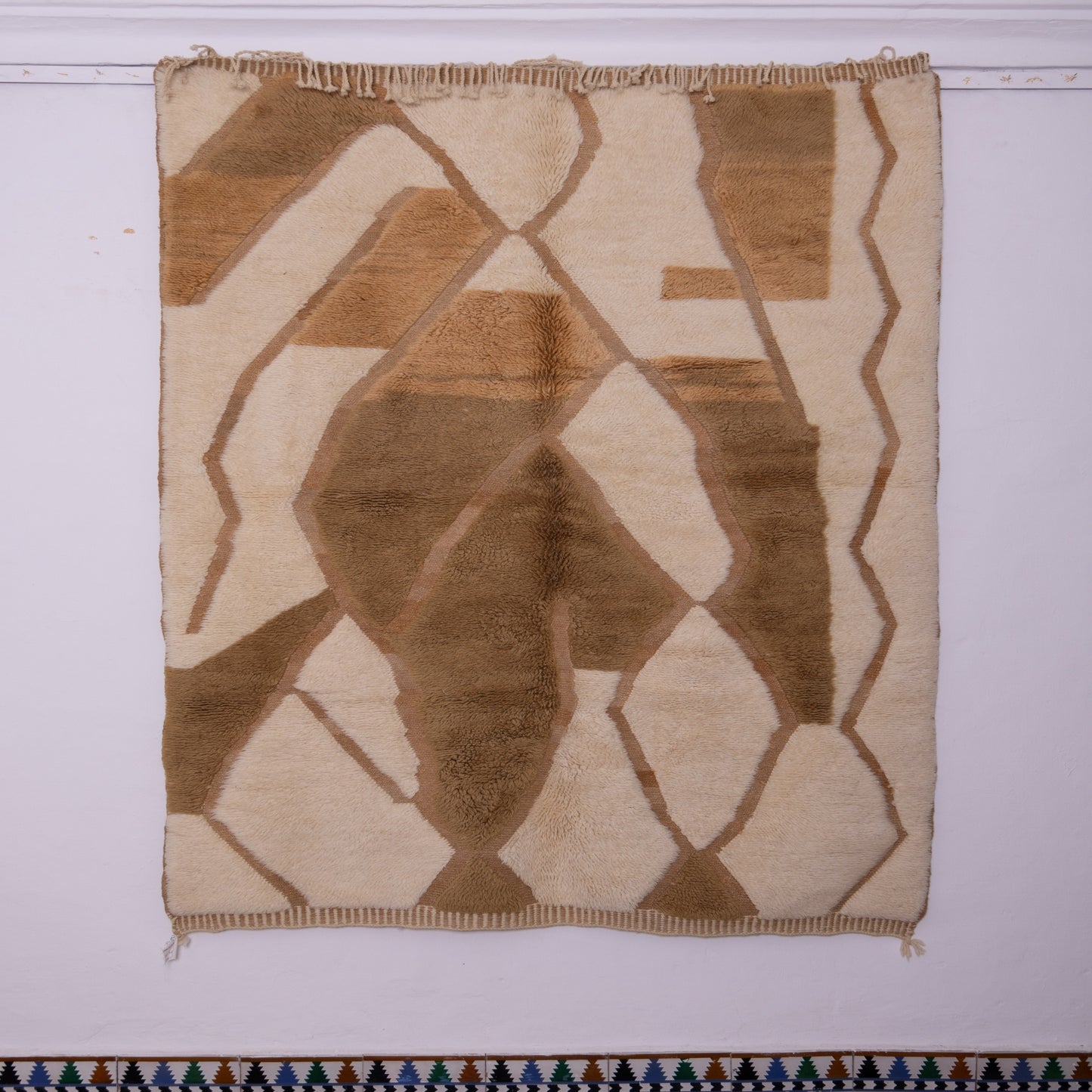 Handwoven Moroccan Mrirt Wool Rug – Earth-Tone Abstract Geometric Design
