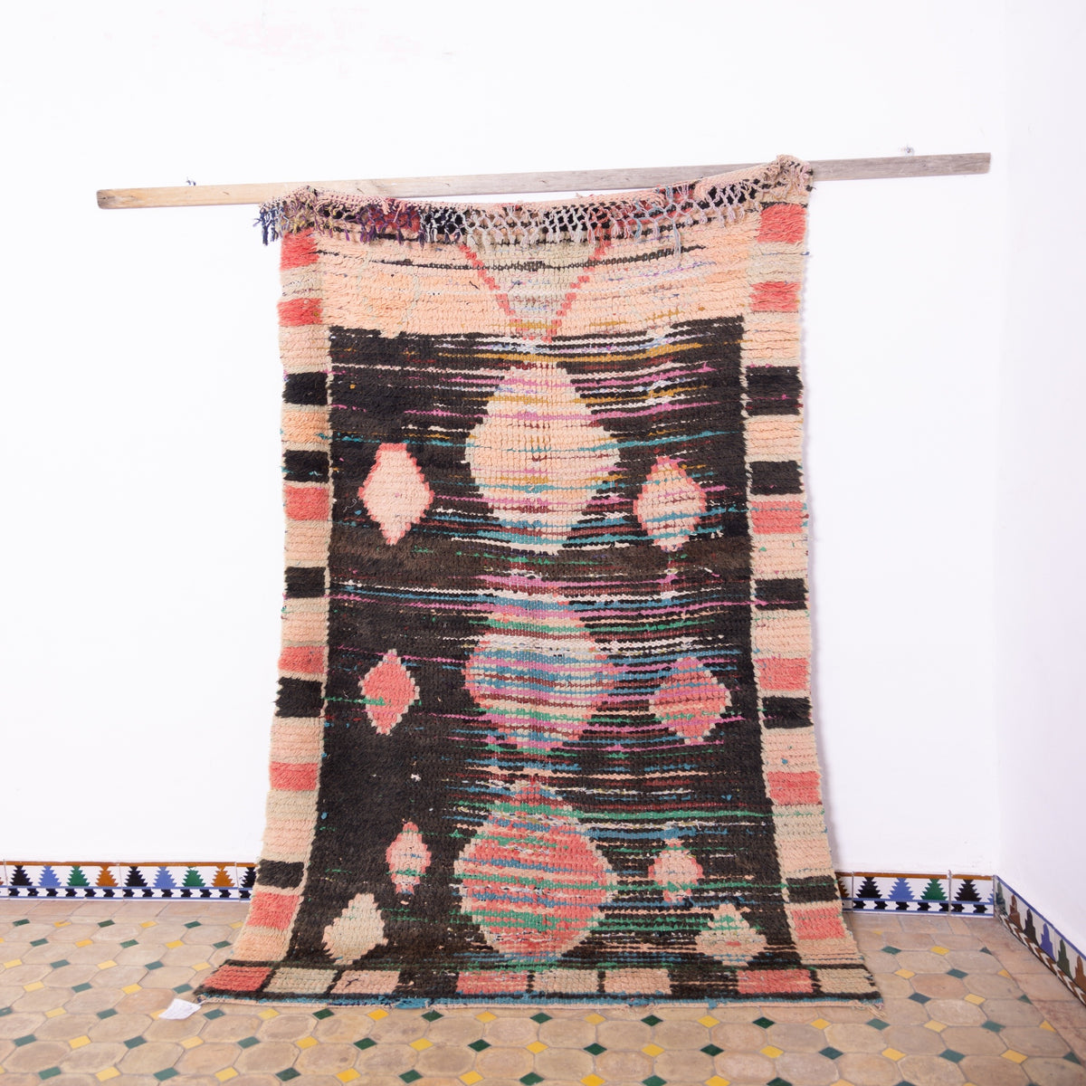 Vintage Moroccan Berber Rug – Unique Handwoven Wool Boucherouite with Geometric Tribal Motifs