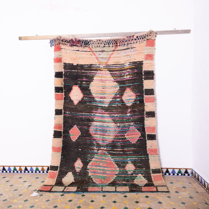 Vintage Moroccan Berber Rug – Unique Handwoven Wool Boucherouite with Geometric Tribal Motifs