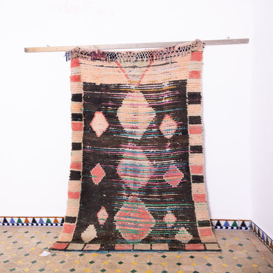 Vintage Moroccan Berber Rug – Unique Handwoven Wool Boucherouite with Geometric Tribal Motifs