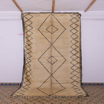 Handmade Beni Ourain Rug – Authentic Moroccan Wool Carpet – Geometric Berber Rug – Minimalist Boho Area Rug – Soft & Plush Wool Rug ; 13,45 ft / 6,73 ft