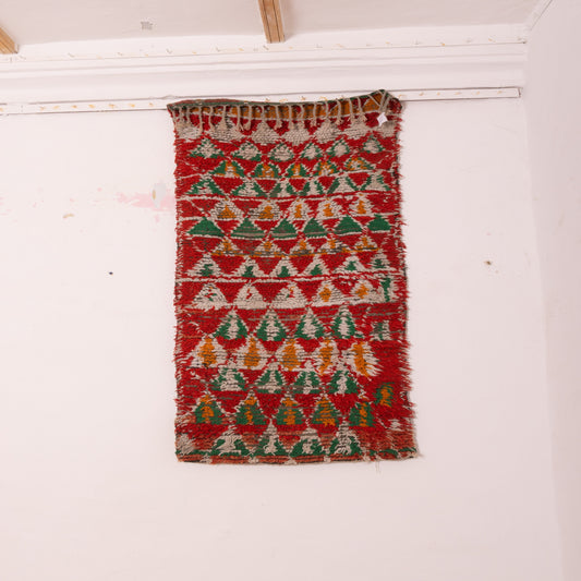 Vintage Moroccan Corridor Rug - Tribal Handwoven Wool Hallway Runner with Geometric Triangle Pattern - Berber Village Decor