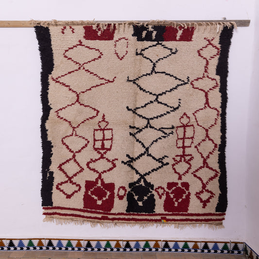 Vintage Azilal Rug - Moroccan Tribal Wool Rug in Red & Black - Handwoven Boho Carpet