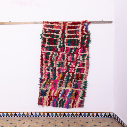 Vintage Moroccan Boucherouite Rug – Handwoven Colorful Berber Carpet
