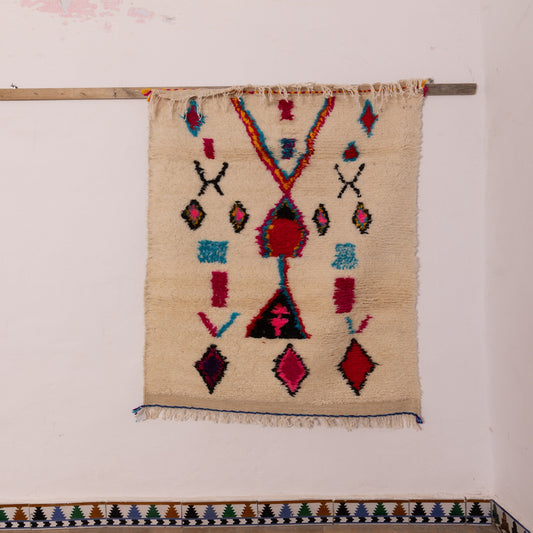 Colorful Azilal Rug - Moroccan Handmade Wool & Cotton Carpet - Boho Tribal Wall Hanging or Small Area Rug
