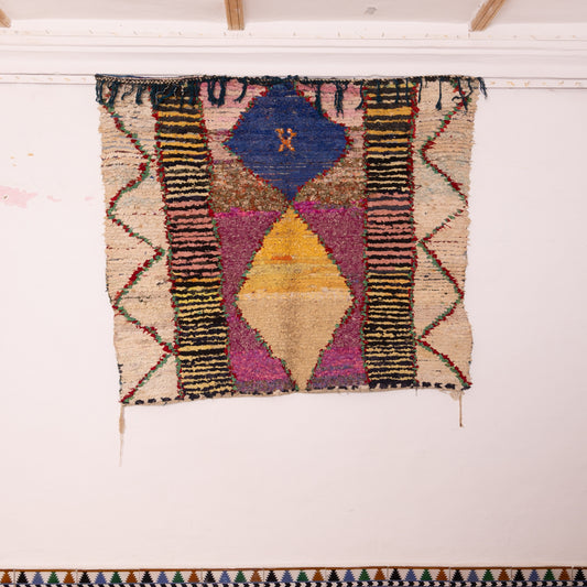 Vintage Moroccan Boucherouite Rug – Bold Geometric Berber Carpet in Vibrant Colors