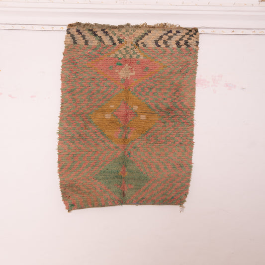 Vintage Moroccan Boucherouite Rug – Handmade Berber Carpet with Earthy Geometric Design