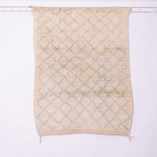 Handmade Moroccan Wool Rug – Blue Diamond Berber Carpet – Plush Textured Beni Ourain Rug